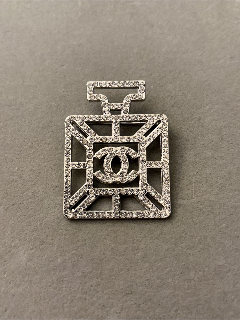 Silver Crystal Perfume Bottle Brooch